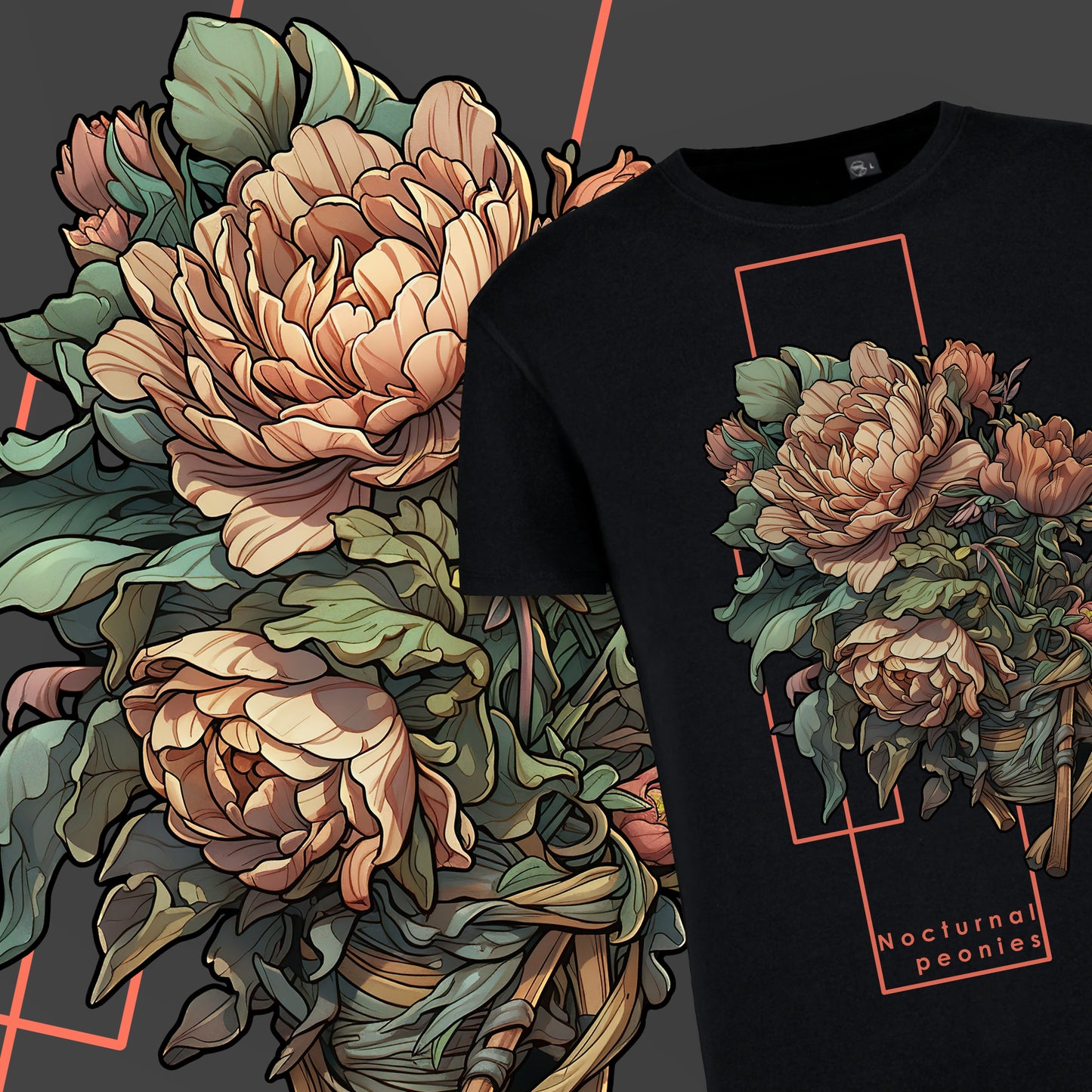 A.A.T. Design unisex póló - Nocturnal Peonies